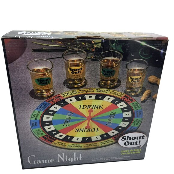 Shout Out! Drinking Board Game Night Set Glass Spin Wheel & Four Shot Glasses - Picture 5 of 16